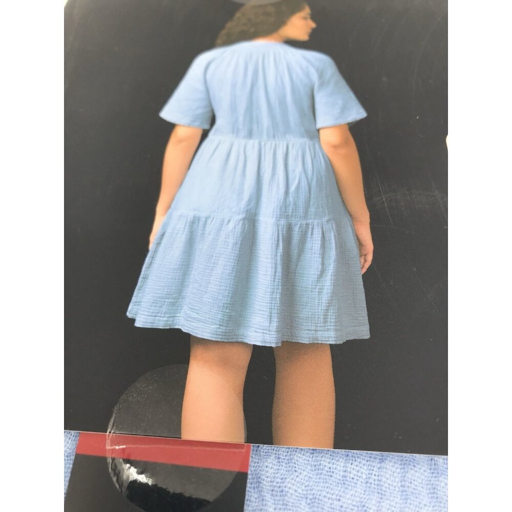 Gap Women's Gauze Tiered Dress Size XL Blue Short Sleeve BOHO V Neck - Picture 5 of 10